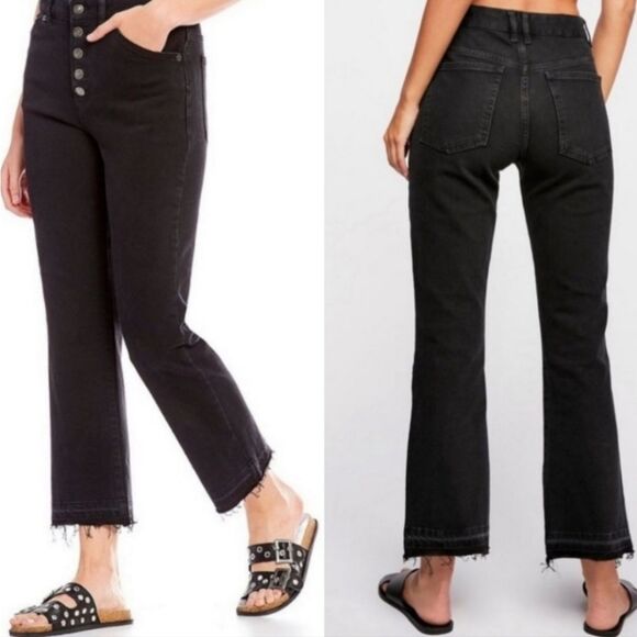 Free People Dylan High Rise Raw Hem Cropped Faded Black Wash Jeans Size 29 - Picture 1 of 8